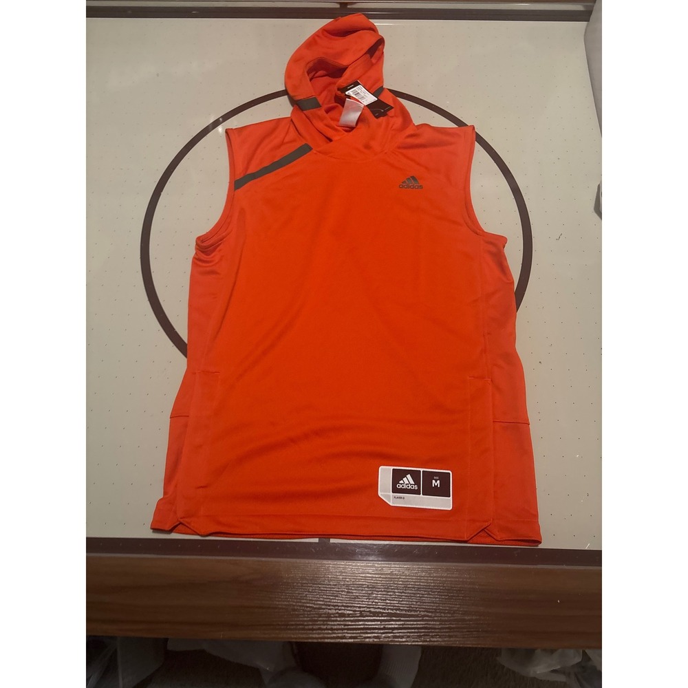 1302 Adidas Miami Hurricanes Sleeveless Shooter Hoodie Orange Mens Medium 6509A
